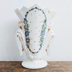 Antique French Ceramic White Blue Gold Wedding Vase Flower Display Gift Something Old circa 1910&#39;s / EVE