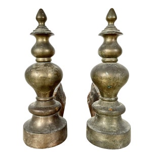 Vintage French Pair Of Firedogs Andirons Chenets Fireplace Cast Iron Brass Fireplace Decor Accessories Ornament Chateau c1960-70&#39;s / EVE