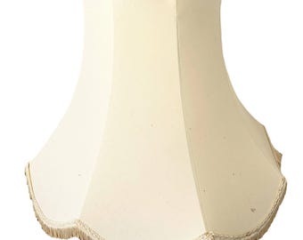 Vintage French Large Cream Pale Fringe Edging Trim Finish Lamp Shade Lampshade Floor Light Marks Spotty circa 1970-80&#39;s / EVE