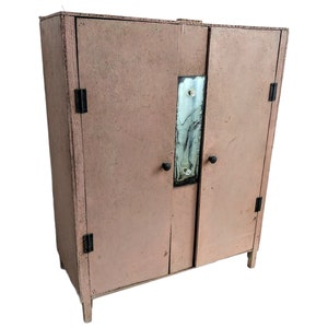 Vintage French Doll Wardrobe Home Made Toy Furniture Wooden Set Play Pretend Shop Display Pink Mirror circa 1960-70&#39;s / EVE of Europe