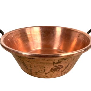 Vintage French Large Copper Metal Hanging Sugar Jam Pan Saucepan Cooking Pot Stove Top Traditional French Kitchen c1950's / EVE