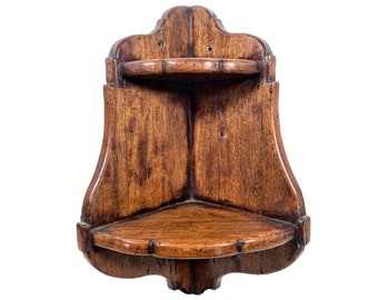 フランス製のアンティークなヴィンテージ木製壁掛けコーナーシェルフ