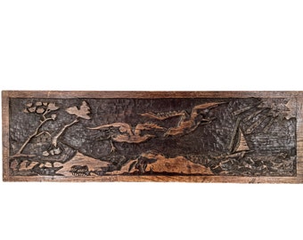 Vintage French Hand Carved Panel decor decorative wood wooden furniture wall hanging display circa 1960s / EVE