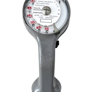 Vintage French Grey Handheld All In One Handheld Round Dial Telephone Phone circa 1960-70&#39;s / EVE