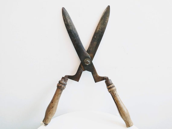 Vintage French Large Iron Wood Garden Shears Cutting Cutters