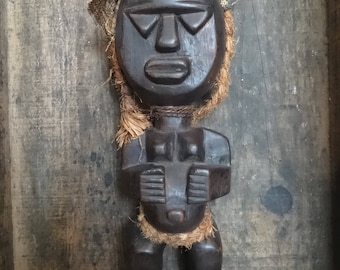 Vintage African Figurine Statue Primitive Art Carving Wooden Wood Ornament Decorative Display African circa 1980's / EVE of Europe