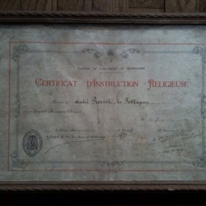 Vintage Framed French Religious Certificate Dated 1924 Catholic Teaching / EVE of Europe