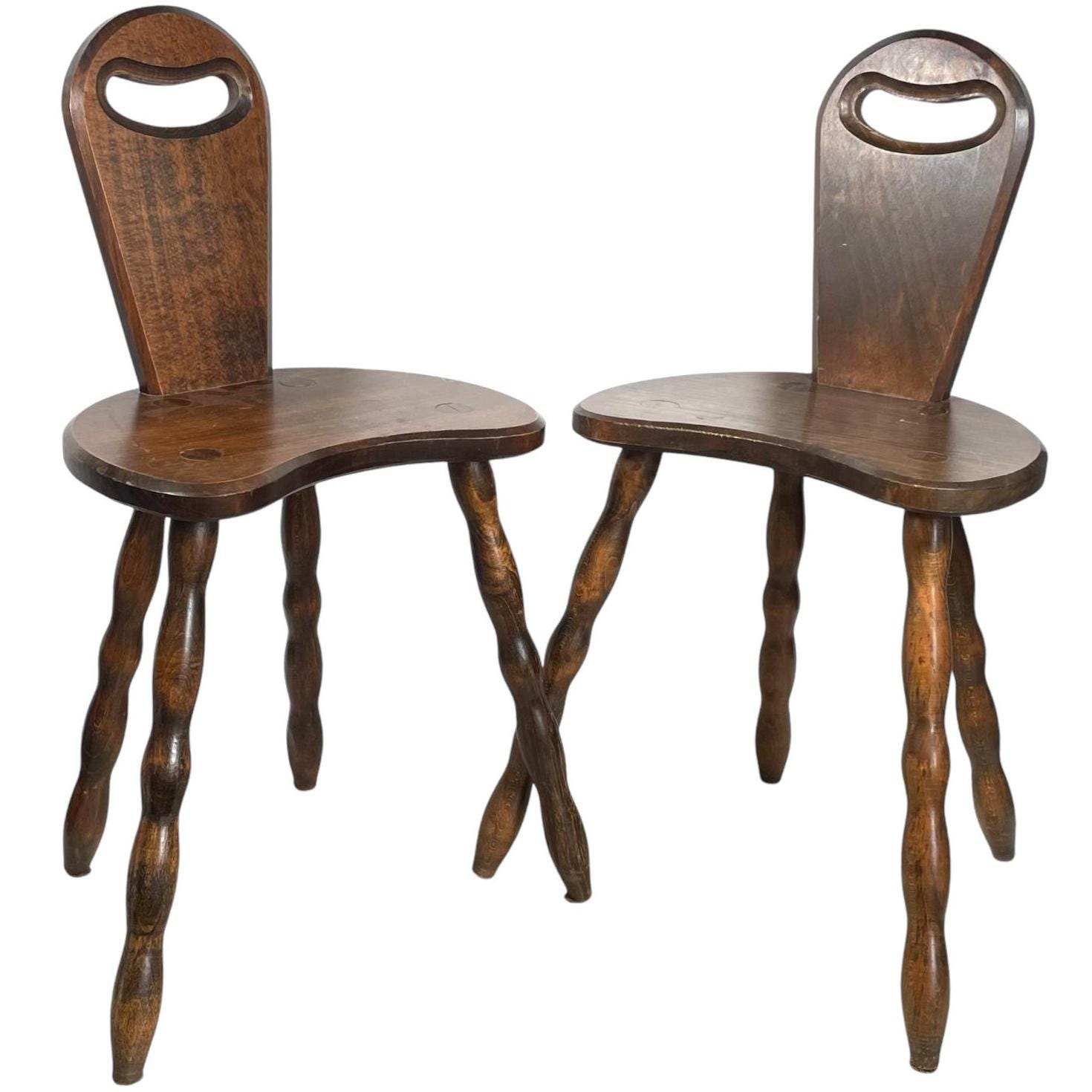 Vintage French Wooden Wood Milking Stool Chair Seat Kitchen Table Plant Pot Farm Cow Goat With Backrest circa 1950-60's / EVE