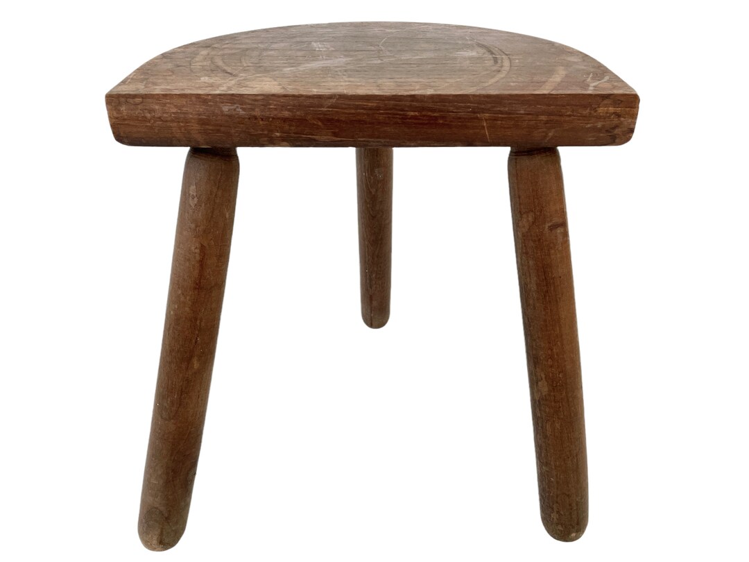 Vintage French Wooden Wood Milking Stool Chair Seat Kitchen Table Farm ...