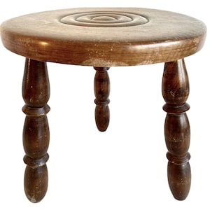 Vintage Stool French Country Cottage Bobbin Style Turned Leg Table Wooden Wood Chair Seat Stand Flower Pot Display Tabouret c1960-70&#39;s / EVE
