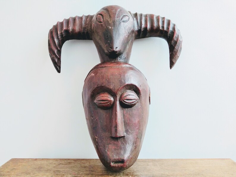 Vintage African Horned Face Man Woman Mask Idol Primitive Art Etsy