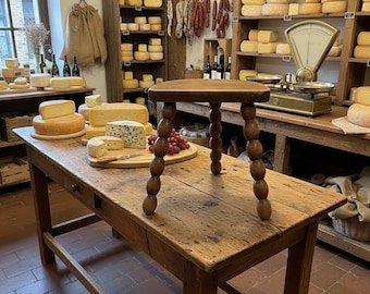 Vintage Stool French Bobbin Leg Wooden with D-shaped Seat Side Table Tabouret Plant Stand circa 1960-70's / EVE