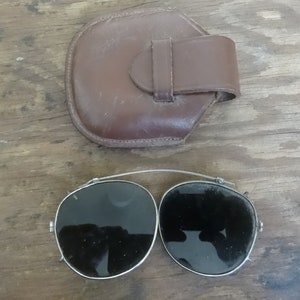 Vintage French Cased Sun Lenses Sunglasses covers for reading glasses spectacles optical aids circa 1950-60&#39;s / EVE of Europe