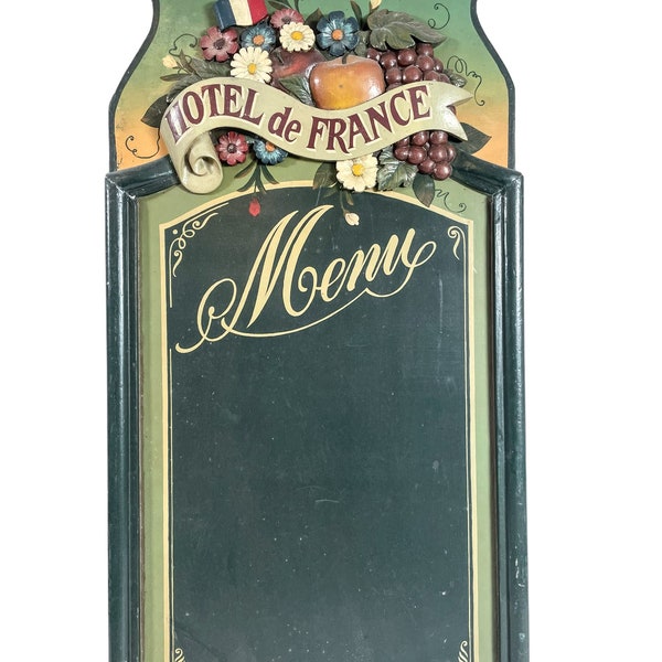 Vintage Menu Hotel de France Themed Blackboard Chalk Board Restaurant Cafe Kitchen Sign Wall Hanging Display Menu Black Board c1990's / EVE