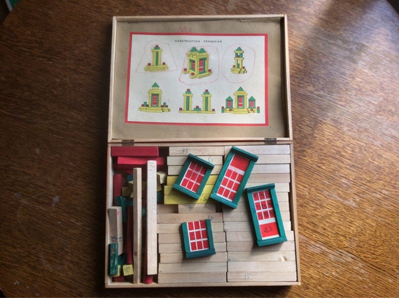 Français vintage jeux construction en bois Français vintage jeux construction en bois