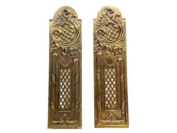 Vintage French Brass Finger Door Push Plates Decorative Fitting circa 1960-70's / EVE
