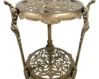 Vintage French Ornate Brass Metal Small Table Plinth Tabouret Stand Display Support circa 1980-90's / EVE