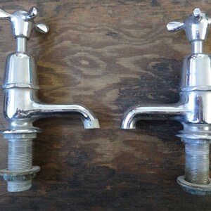 Vintage English Large Heavy Hot Cold Water Faucet Taps Pair Plumbing ...