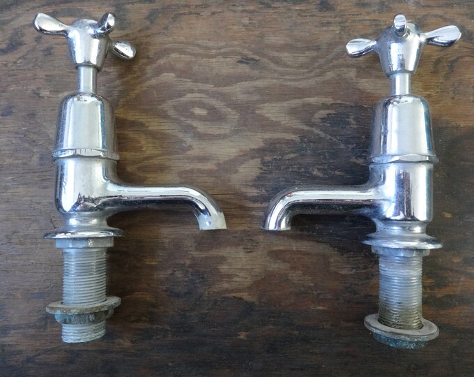 Vintage English Large Heavy Hot Cold Water Faucet Taps Pair Plumbing ...
