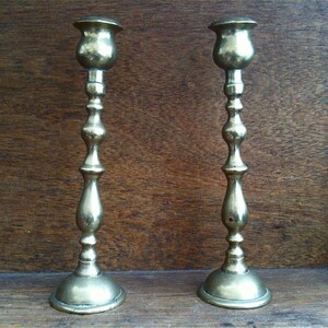 Vintage English Brass Candle Holder Candlestick Pair circa 1940&#39;s / EVE of Europe