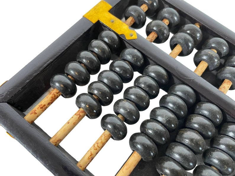 Vintage Chinese Abacus Lotus Flower Black Gold Counting Instrument ...