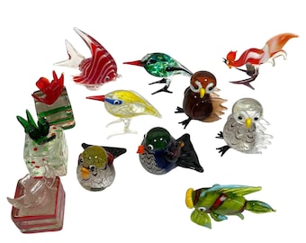 Vintage Hand Made Glass Small Animals Creatures Ornaments Gifts Fish Bird Owl Gift Boxes circa early 2000&#39;s / EVE