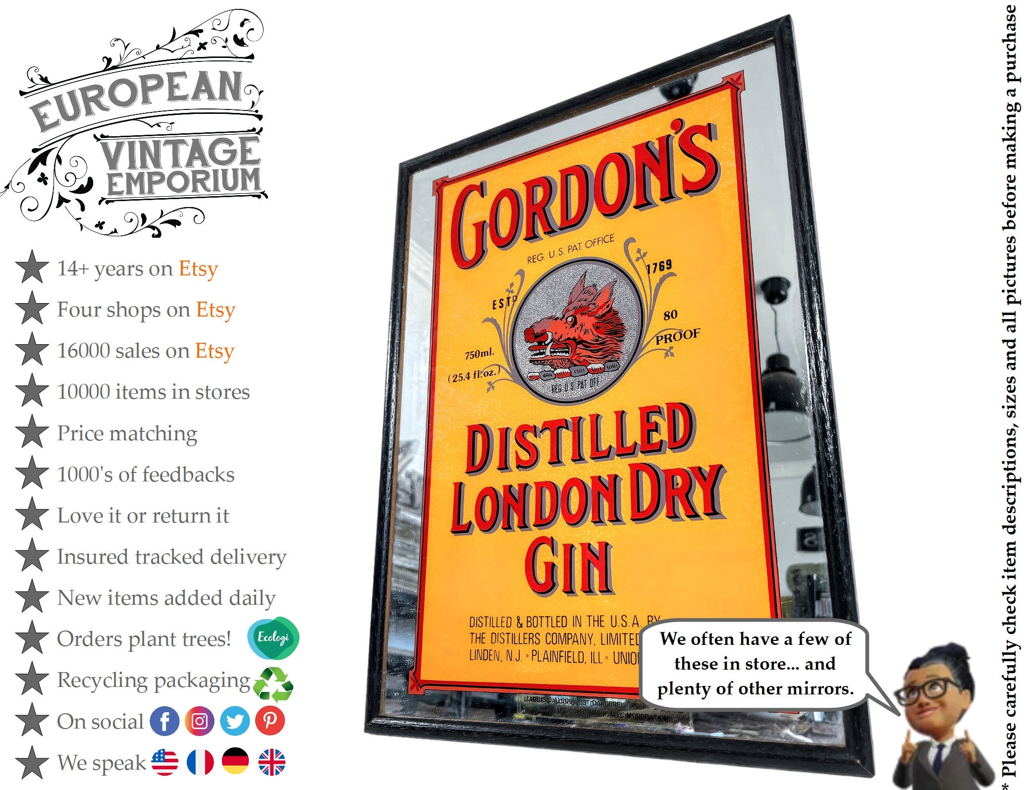 ヴィンテージ GORDON'S GIN パブミラー | totalmindsolutions.com