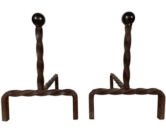 Vintage French Pair Of Firedogs Andirons Chenets Fireplace Cast Iron Fireplace Decor Fireplace Accessories Ornament Chateau c1960's / EVE