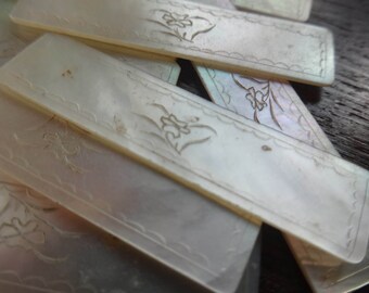 Antique Chinese mother of pearl gaming gambling counter chip rectangular lotus flower SOLD INDIVIDUALLY circa 1800-1850&#39;s / EVE of Europe