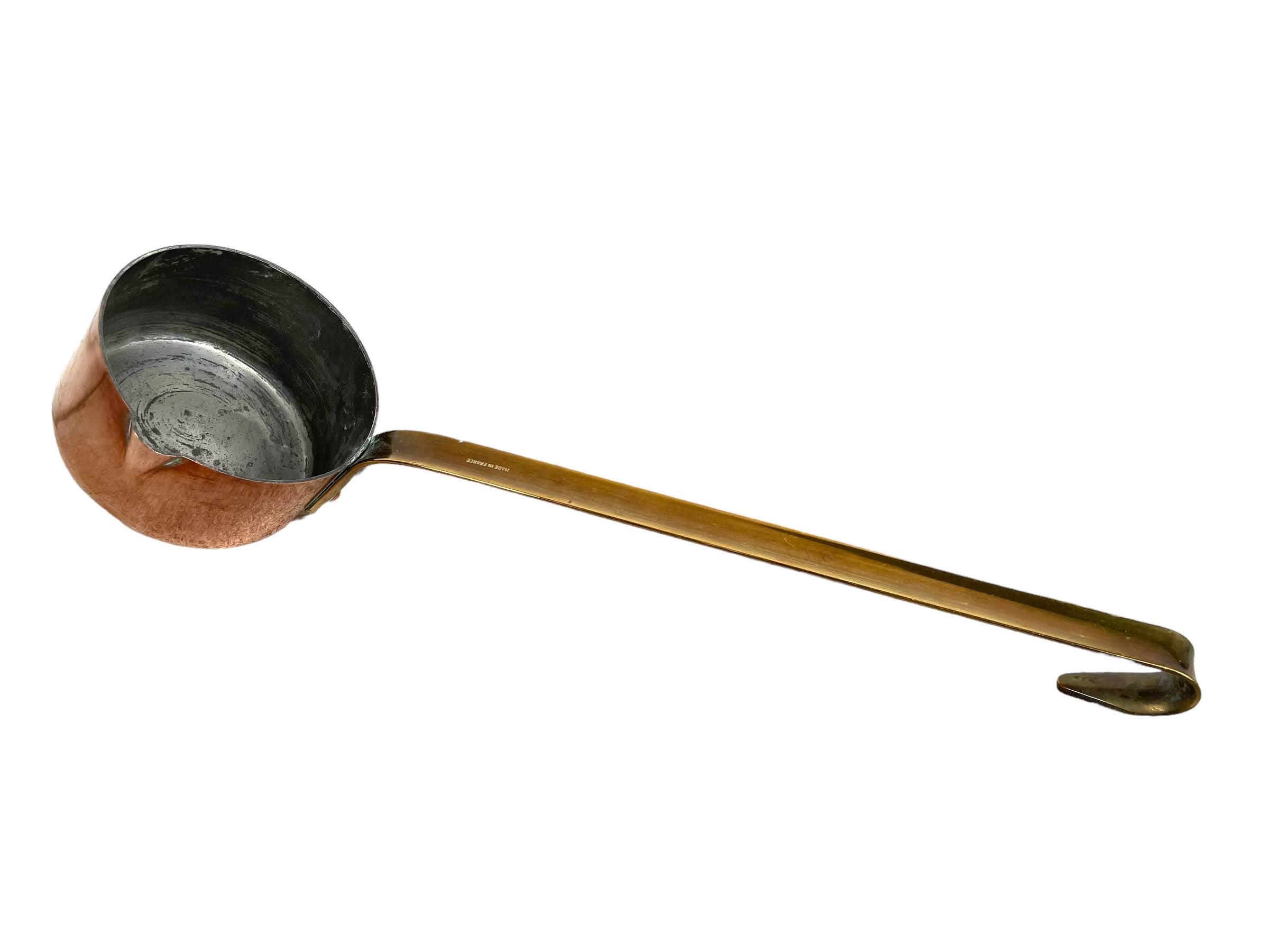 Vintage French Copper Brass Iron Metal Hanging Ladle Spoon Cutlery Cooking Kitchen Decor circa 1990's / EVE