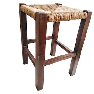 Vintage French Wood Wooden Woven Strung Footstool Foot Stool Rest Footrest Display Stand Plinth Plant Display Tabouret circa 1970-80&#39;s / EVE