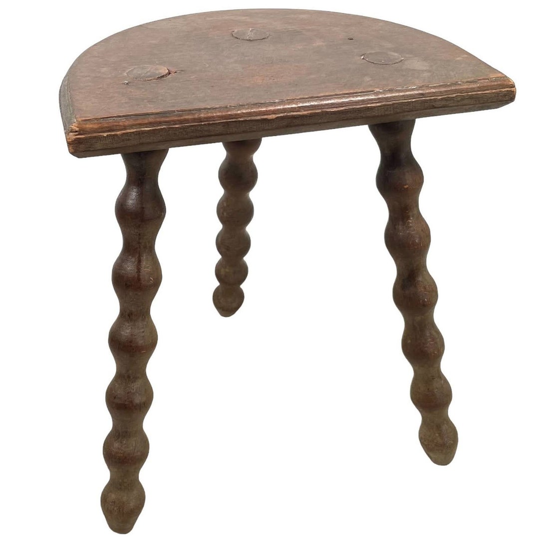 Vintage French Wooden Tripod Bobbin Leg Milking Stool Chair Seat Table ...