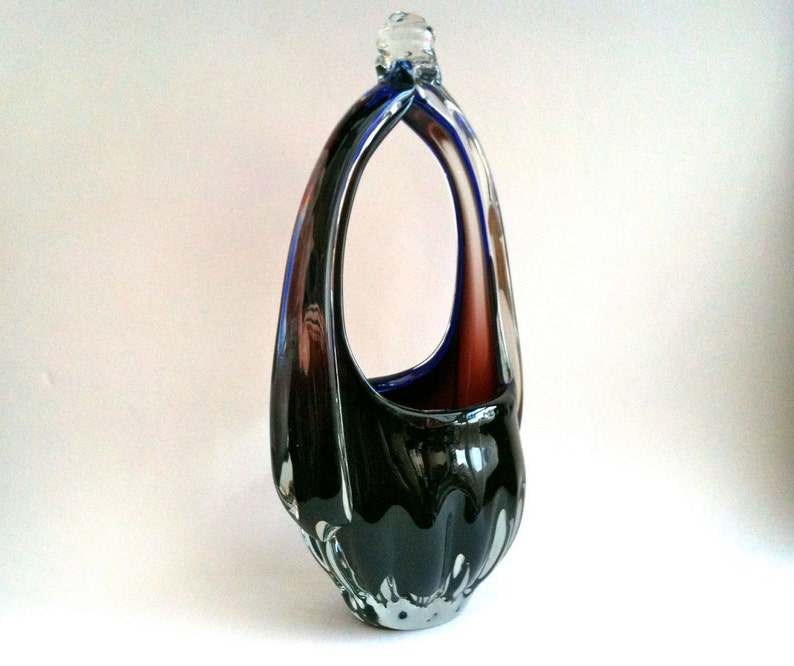 Vintage English Glass Basket Clear Glass With Wine and Navy Etsy