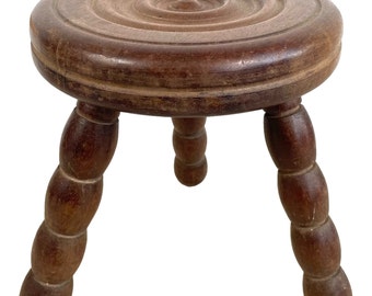 Stool Vintage French Small Chunky Tripod Bobbin Style Leg Chair Wood Milking Kitchen Table Plant Rest Stand Plinth Tabouret c1950-60's / EVE