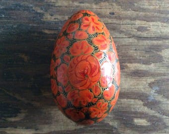 Vintage Eastern European Hand Painted Wooden Egg Decorative Ornament Easter Gift Art circa 1960-70's / EVE of Europe