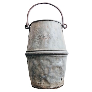 Vintage French Heavy Galvanised SNCF Railway Iron Coal Shuttle bucket fireplace fire open fireplace charcoal circa 1950-60&#39;s / EVE of Europe