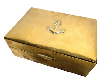 Vintage French Small Brass Wrapped Wood Anchor Decorative Jewellery Trinket Box Storage Display Gift c1970-80's / EVE