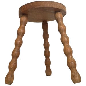 Vintage French Simple Small Stool Table Wooden Wood Chair Seat Side Stand Flower Pot Display Shelf Bobbin Leg Tabouret Worn c1960-70&#39;s / EVE
