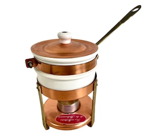 Vintage French Copper Ceramic Fondue Tea Light Heated Serving Eating Marshmallow Cheese circa 1980-90's / EVE