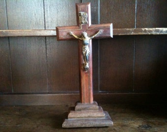 Vintage French Large Jesus Cross Crucifix Catholic Religious circa 1950's / EVE of Europe