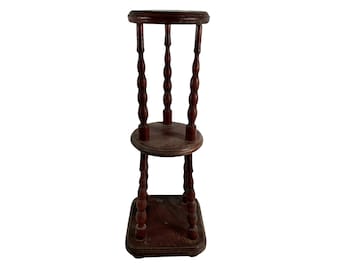 Vintage French Country Cottage Bobbin Style Small Table Wooden Wood Plant Stand Plinth Flower Pot Display Tabouret c1920-30's / EVE