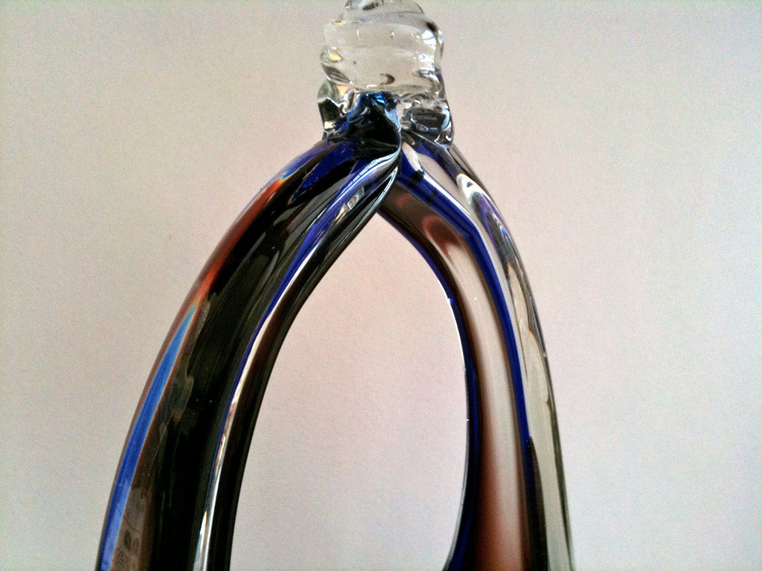 Vintage English Glass Basket Clear Glass With Wine and Navy Etsy