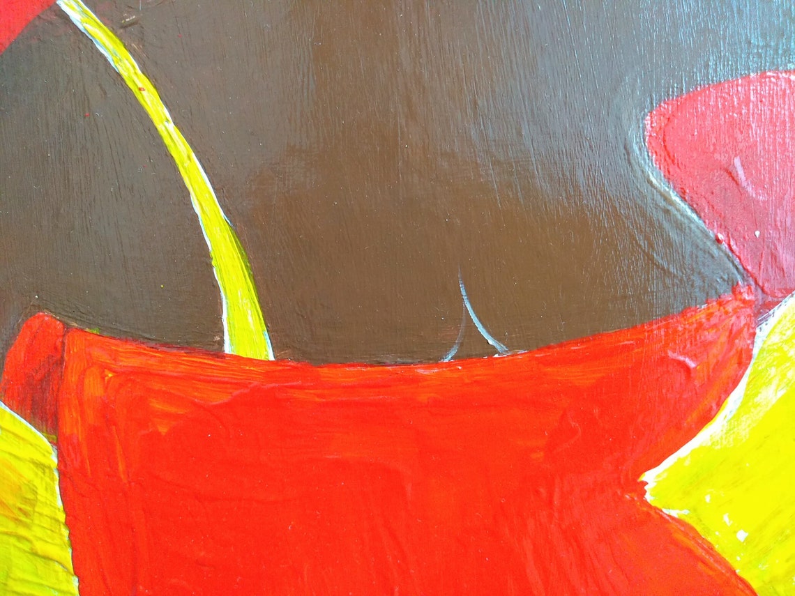 Vintage French Large Red Yellow Oil Painting on Canvas - Etsy