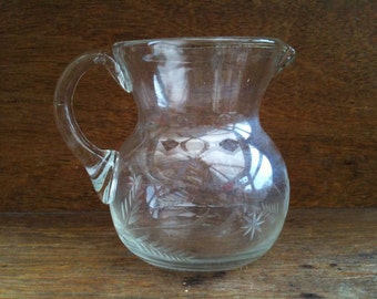 Vintage English small etched glass water lemonade juice drinks pitcher circa 1960-70's / EVE of Europe