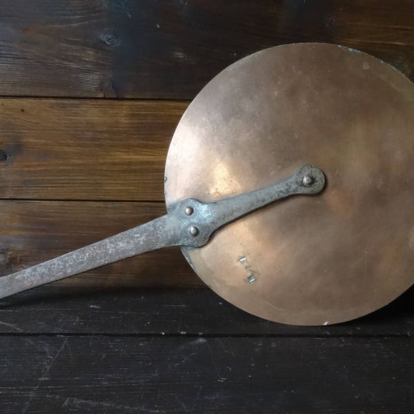 Antique French large copper metal handle stove pot pan saucepan lid variable circa 1900's / EVE of Europe