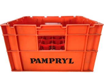 Vintage French Pampryl Banga Orange Plastic 24 Bottle Crate Caddie Holder Basket Case Carrier Stand 1980-90's / EVE