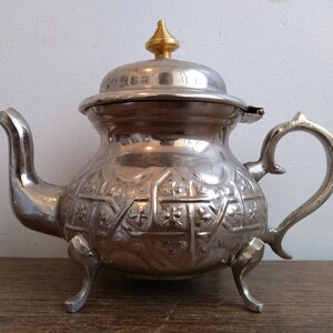 Vintage Moroccan Metal Small Decorated Handled Kettle Tea Teapot Pot Brewing circa 1960-70's / EVE of Europe image 2