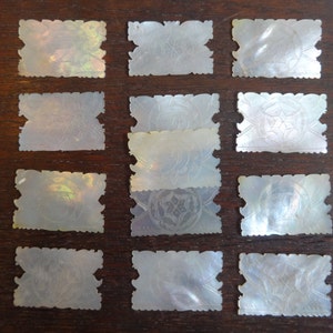 Antique Chinese INDIVIDUAL Mother Of Pearl Gaming Chips Counters Tokens Hand Produced Carved Engraved circa 1800-1900&#39;s / EVE of Europe