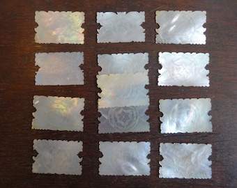 Antique Chinese INDIVIDUAL Mother Of Pearl Gaming Chips Counters Tokens Hand Produced Carved Engraved circa 1800-1900&#39;s / EVE of Europe