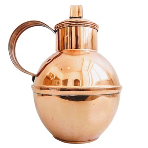Vintage French Small Copper Coloured Coated Metal Rustic Water Milk Jug Pitcher Watering Can Vase Pot circa 1980-90&#39;s / EVE of England